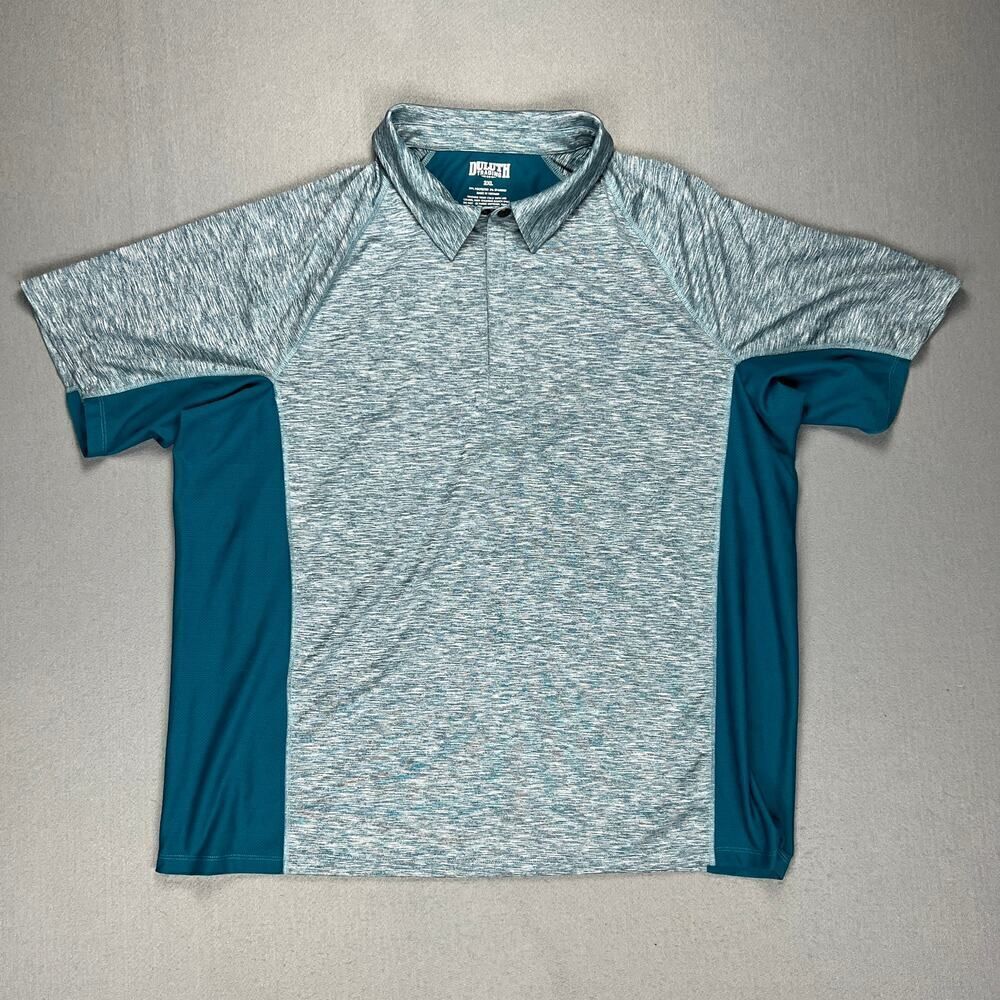 Duluth Trading Co Gray and Teal Polo Shirt